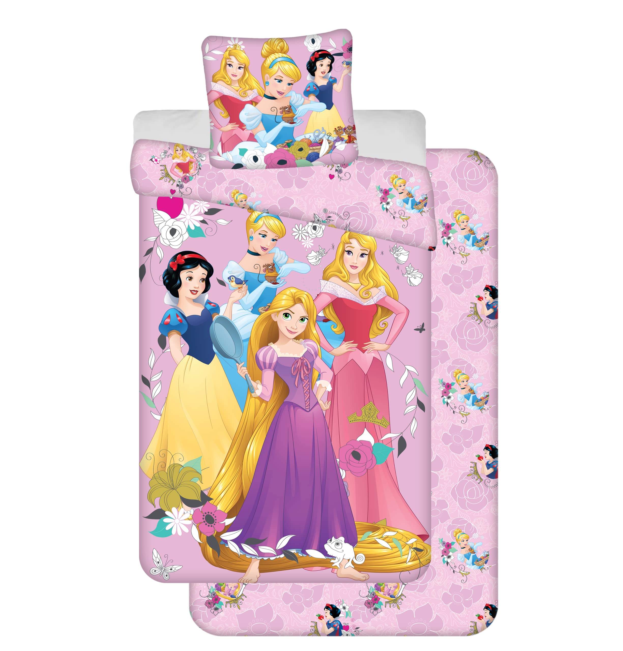 Disney Princess Bedding Set, Duvet Cover 140 x 200 cm + Pillowcase + Fitted Sheet 90 x 200 cm, 100% Cotton