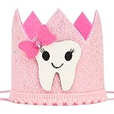DSAANE Glitter Tooth Fairy Birthday Crown - Tooth Themed Party Decoration, Tooth Fairy Hair Accessories, My Tooth Party Crown, Sweet Hat For Birthday Photo Booth Props (Pink)