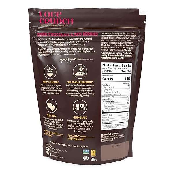 LOVE CRUNCH ORGANIC DARK CHOCOLATE & RED BERRIES GRANOLA, 26.4 OZ (PACK OF 1), NON-GMO, FAIR TRADE, BY NATURE’S PATH