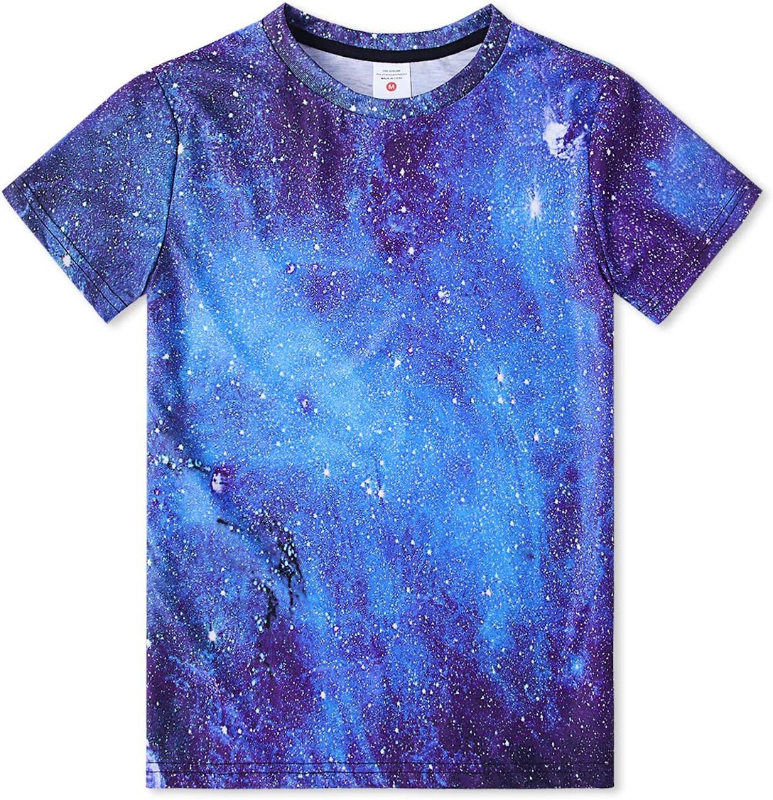 Blue Nebula Vibrant Colors 3D Digital Printed Design Pattern T-Shirts Top Tees Planet for Exercising or Casual Day at Home 14-16T