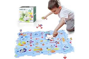 YOOYID Plastic Puzzles for Kids Ages 3-5 with A Cute Vehicle, Toddler Puzzle Track Play Set Gift, Race Tracks for Kids 3-5, Toys for 3 4 5 6 Year Old Boys Girls, Montessori Toys for Kids
