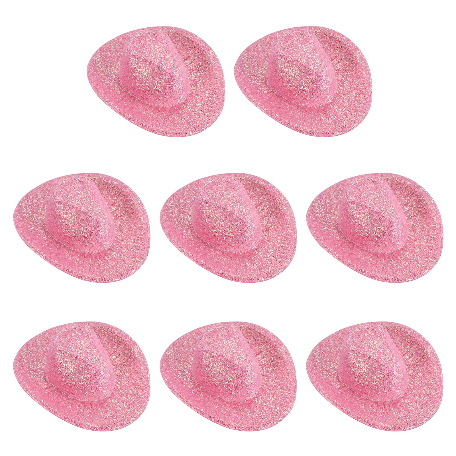 PATIKIL Mini Cowboy Hats, 8 Pcs Miniature Western Cowboy Hat for Crafts, Party Decoration, Doll Pet Dress Up, Glitter Style, Lotus Pink