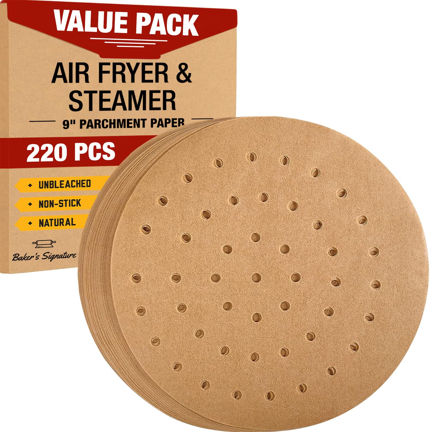 Photo 1 of 9? Steamer Paper, Air Fryer Round Parchment Paper Liners – 220pcs Unbleached Bamboo Steamer Liners – Easy Cleanup, Will Not Burn or Curl, Non-Toxic & Convenient Packaging by Baker’s Signature