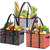 Foraineam Reusable Grocery Bags Set Durable Heavy Duty Tote Bag Collapsible Grocery Shopping Box Bag with Reinforced Bottom