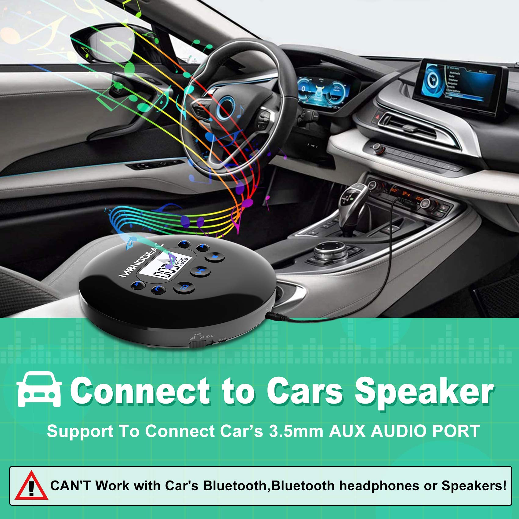 Portable CD Player, MONODEAL Rechargeable Personal Compact Disc CD Player with Headphones, Anti-Skip Small Player for Cars Adults Kids Students (with Larger LCD Display)