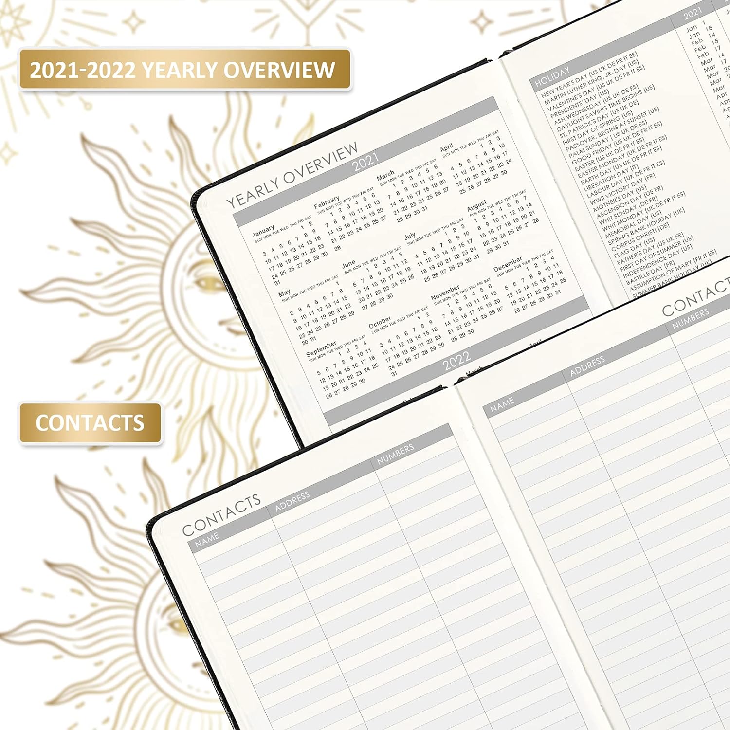2021-2022 Planner - Academic Weekly Monthly Planner, 5.75" x 8.25", July 2021 - June 2022, Soft Faux Leather with Thick Paper, Pen Loop, Back Pocket with 88 Notes Pages - The Sun : Office Products