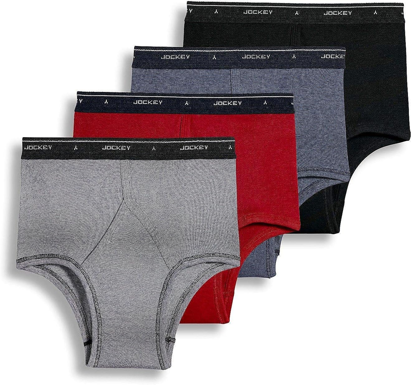 Jockey Men's Cotton FullRise Brief 4Pack Blue Stripe/Red/Black Stripe