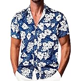 Sumolux Mens Hawaiian Shirts Floral Button Down Tropical Holiday Beach Shirts