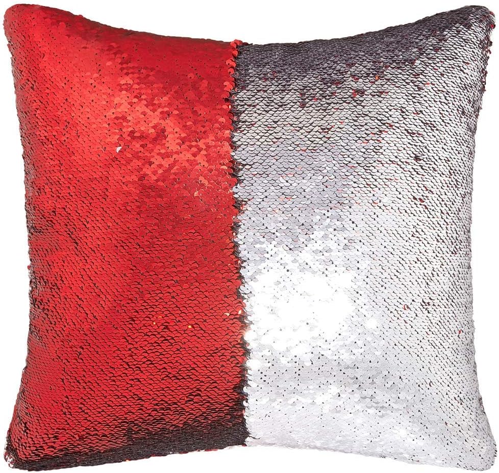 16"x 16" with Insert Mermaid Flip Sequin Pillow That Changes Color Reversible Pillow with Sequins Perfect Color Changing Throw Pillow Square for Home Decor Red Silver Color