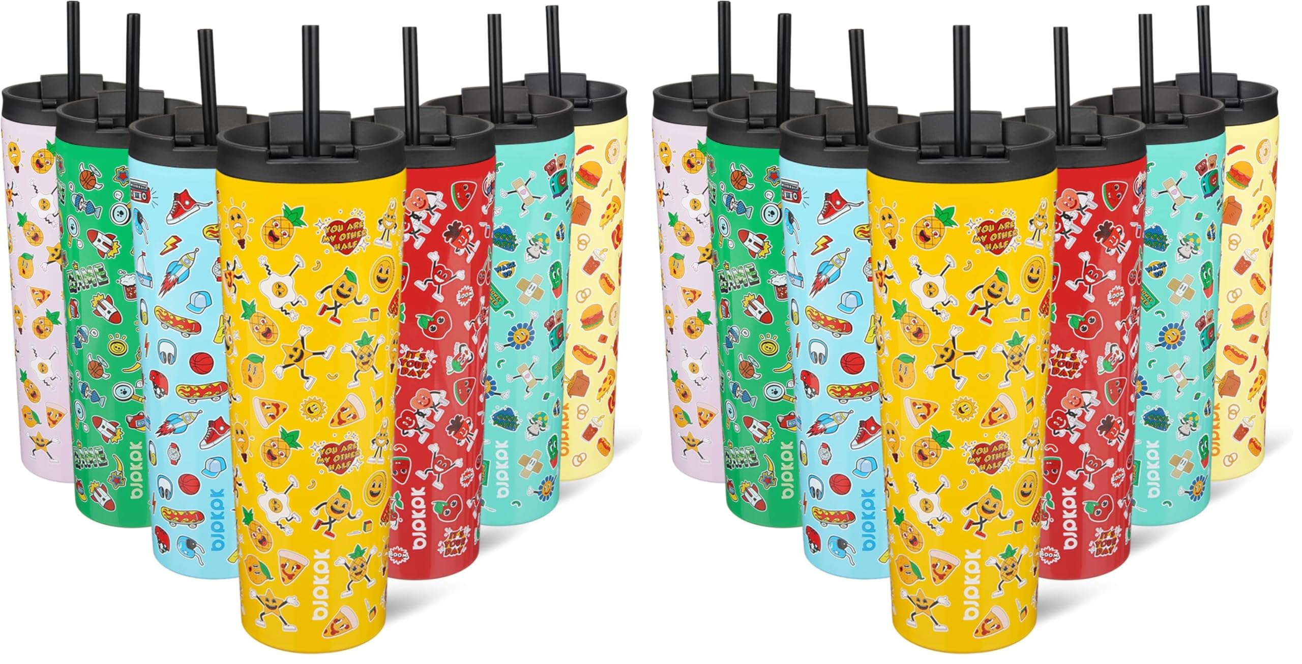 BJPKPK 30oz Insulated Tumbler With lid And Straw Stainless Steel Tumblers Travel Coffee Mug Reusable Thermal Cup,Hawaii Fruits-Yellow (Pack of 2) Image