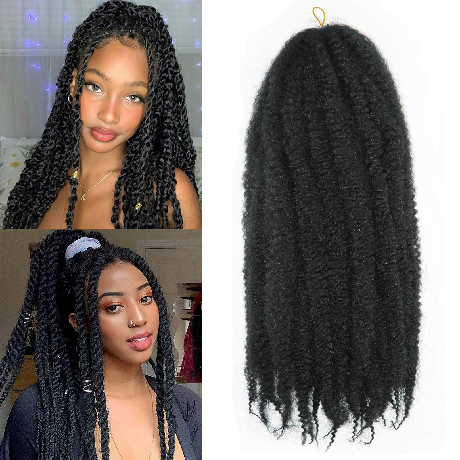 XIMENALU Marley Twist Braiding Hair Afro Kinky Curly Cuban Twist Hair Marley Twists Crochet Braids Synthetic Senegalese Twists Crochet Hair Extensions for Women (1b, 18inch/6packs) — image 1