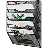 EasyPAG Wall File Organizer 5 Tier Hanging Paper Folder Holder, Zero Assembly Metal Mesh Wall Mounted Mail Organizer for Office Home Classroom Narrow Spaces, Black