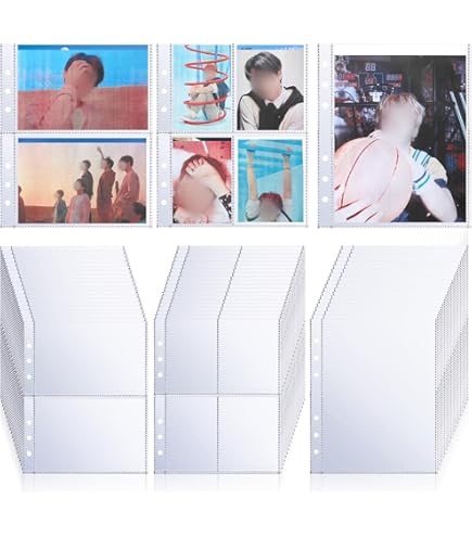 30 Pcs Binder Pockets Clear 5.3 x 8.2 Photo Card Sleeves for 6 Ring A5 Binder Insert 4/2/1 Pockets K-pop Album Page Protector Document Folder Trading Card Pouch for 6