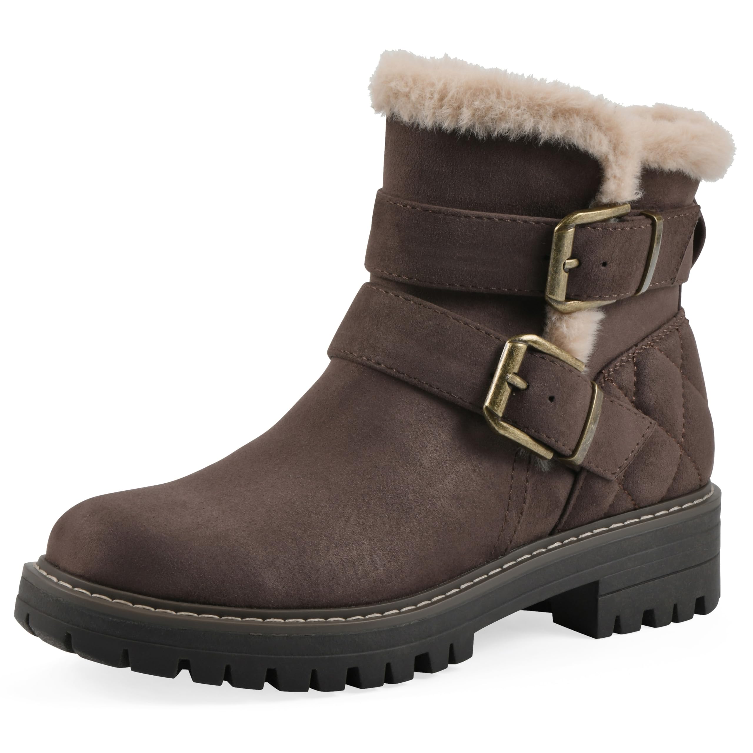 Cliffs by White Mountain Women’s Marvin Cushioned Faux Shearling Lined Ankle Bootie, Dk Brown/Fabric, 9.5 W