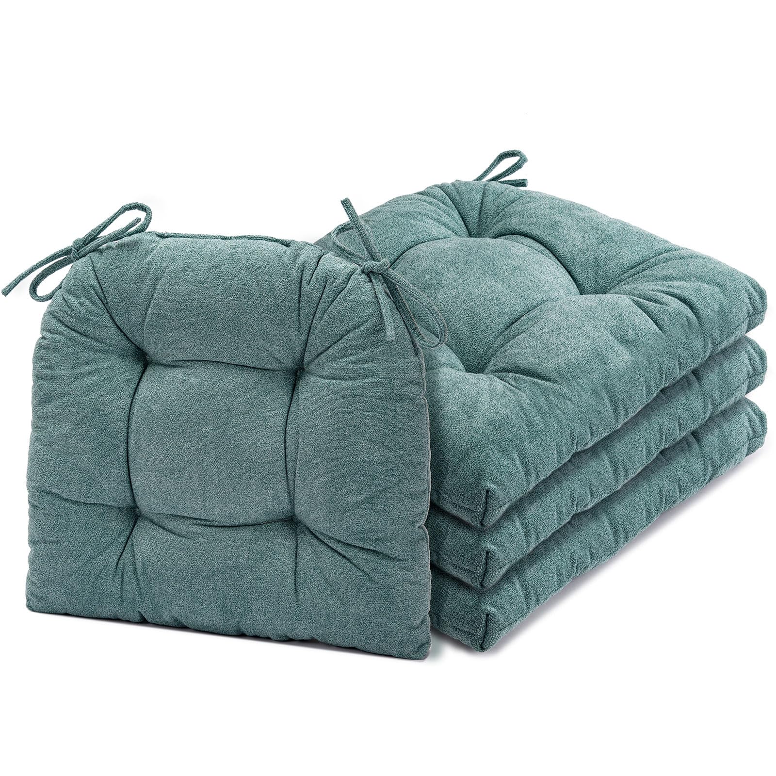 Photo 1 of **2 Count**GYALAPERI Chair Cushions for Dining Chairs Set of 2, Tufted Textured and Non-Slip Kitchen Chair Cushions Pads with Ties, Seat Cushions for Kitchen Patio Office Chairs, Teal