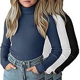 LessonZoo 3 Pack Girls Turtleneck Long Sleeve Shirts Ribbed Knit Cotton Layer Tops Slim Fit Casual Undershirts 5-14 Years