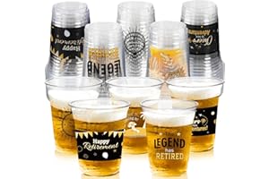 CUPLOOV Retirement Party Decoration Cups, 50pcs 16 Oz Plastic Clear Drinking Cups for Retirement Party Supplies Favors Women Men Snack Cup Bulk