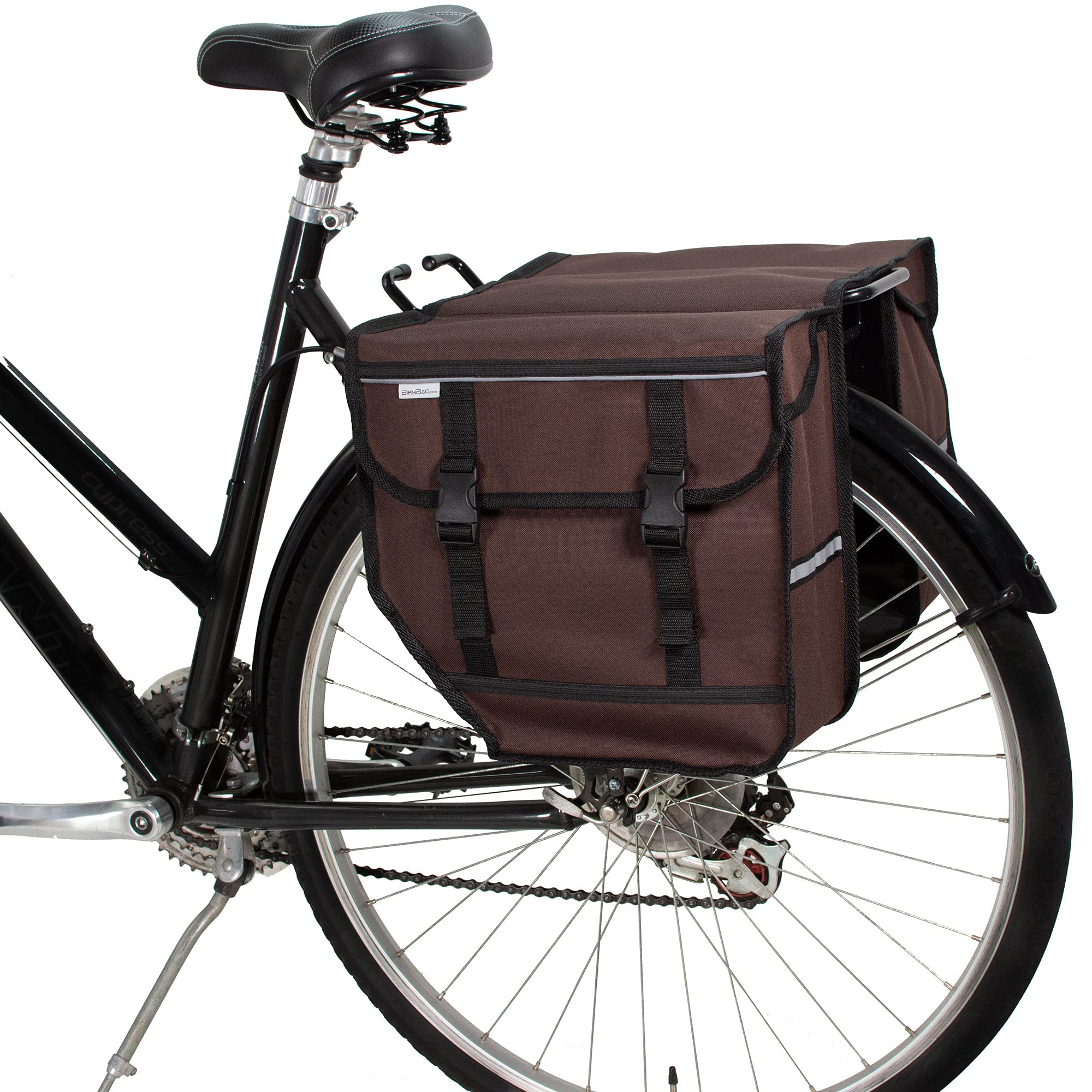 BikyBag Model M - Double Pannier Bag 28L Large Capacity - Water-Resistant Rear Rack Bicycle Luggage with Heel-Clearance Design (Brown)