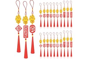 JULMELON 20PCS Chinese New Year Decorations 2024 Year of The Dragon Gold Feng Shui Hanging Pendants Chinese Knot Good Lucky Ornaments for Car Spring Festival Lunar New Year Wealth Fortune Success