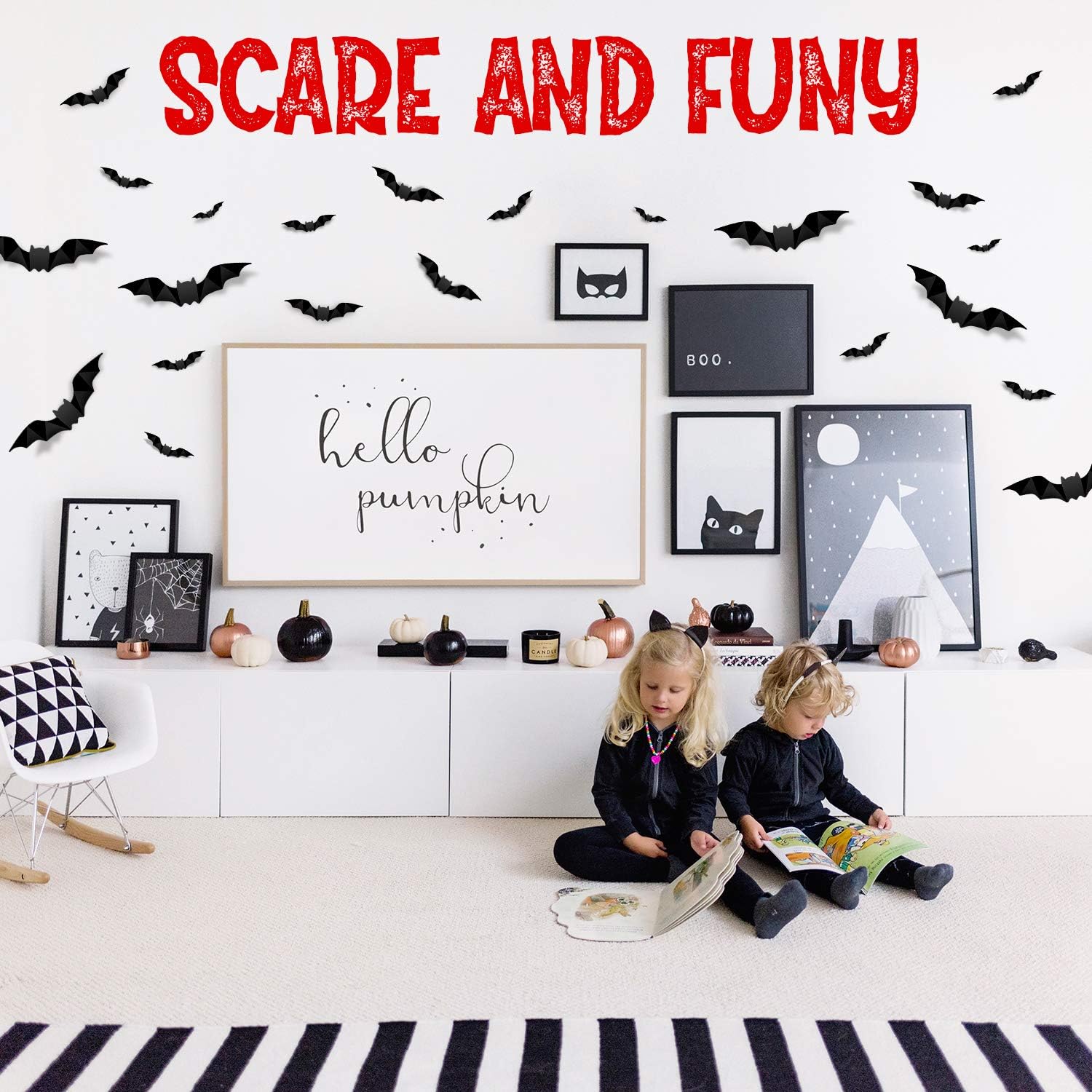 Halloween 3D Bats Decoration, 4 Sizes Realistic PVC Scary Bats Window Decal Wall Stickers for DIY Home Bathroom Indoor Decoration Party Supplies: Kitchen & Dining
