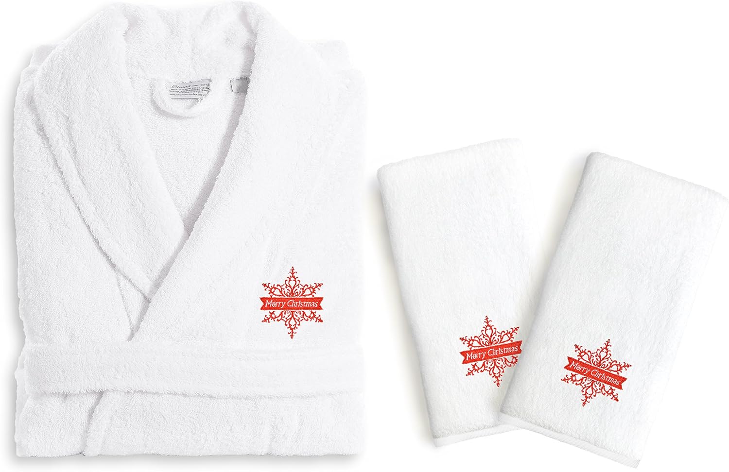 Linum Home Textiles TR00-LX-2HT-63-MERRY Hand Towels Terry Robe Set Merry Christmas