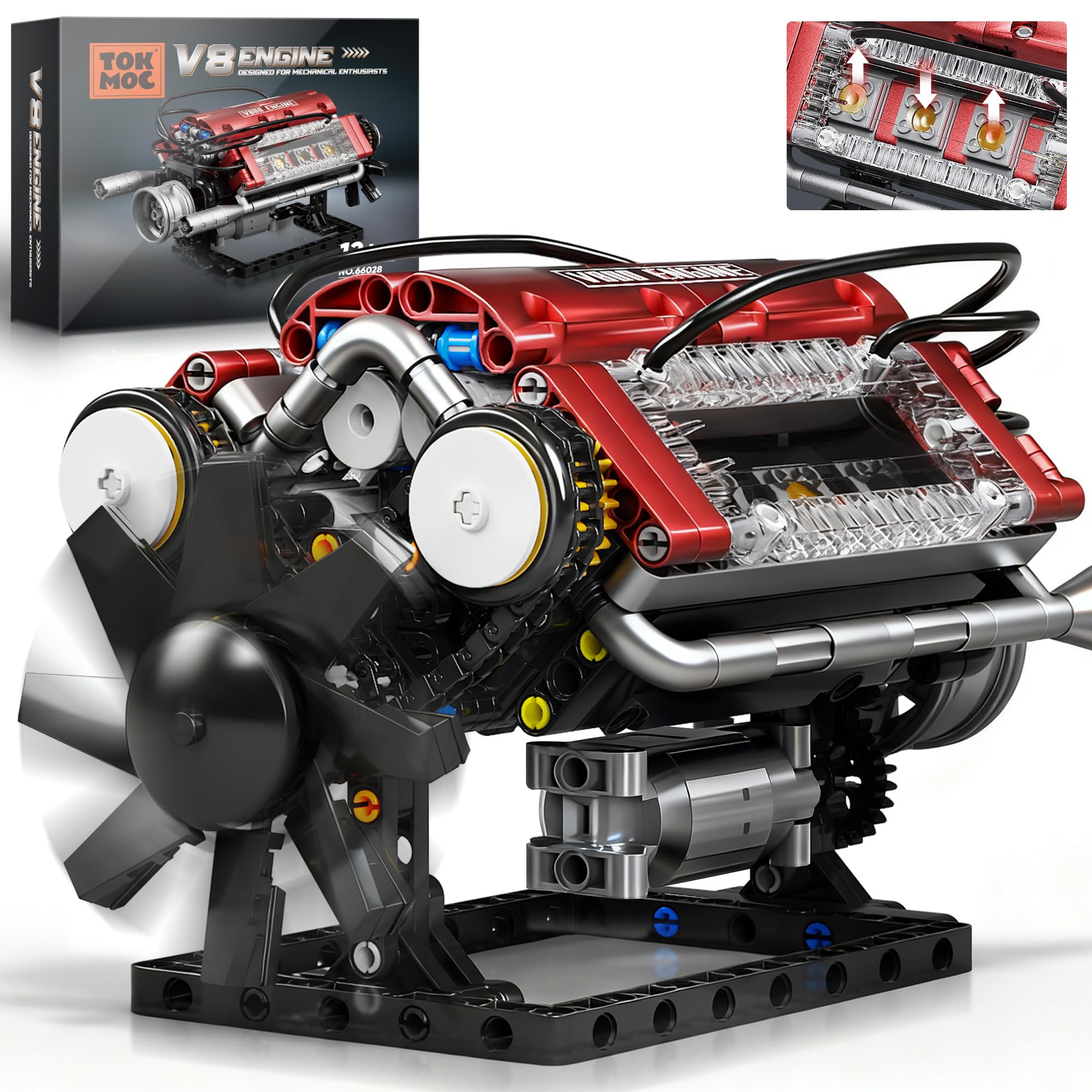 Photo 1 of Tuajixz V8 Engine Building Blocks Sets, V8 Engine Model Kit That Runs – Motorized with Moving Pistons, Crankshaft & Rotating Fan, Realistic Engine Simulation for Car Enthusiasts, 588Pcs