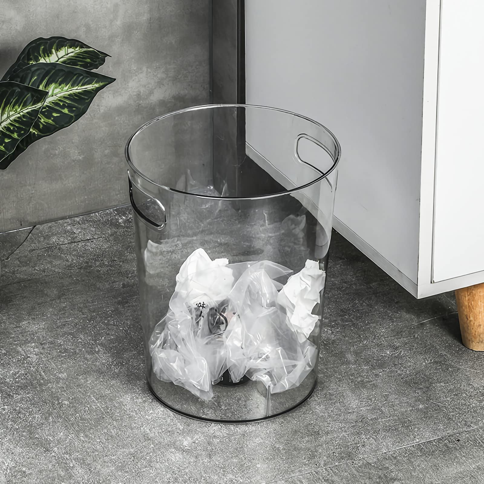 Photo 1 of Anyoifax Small Trash Can Plastic Wastebasket 1.5 Gallon Round Garbage Container Bin with Handles for Bathroom, Bedroom, Kitchen, College Dorm, Office, Craft Room - Clear