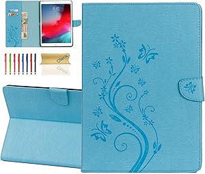 Dteck Case for iPad Air (3rd Generation, 2019, Model A2152/A2123/A2153) & iPad Pro Tablet (2017, Model A1701/A1709, 10.5 Inch), Slim Lightweight Leather Wallet Butterfly Cover with Stylus Pen (Blue)