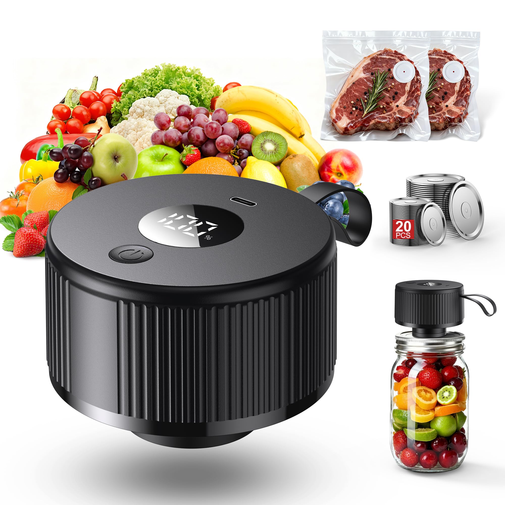 Photo 1 of Electric Mason Jar Vacuum Sealer, 2026 Upgraded Handheld Auto-Vacuum Seal Kit, No Assembly Required, Fits Wide & Regular Mouth Jars, Vacuum Containers & Bags for Meal Prep & Homesteading