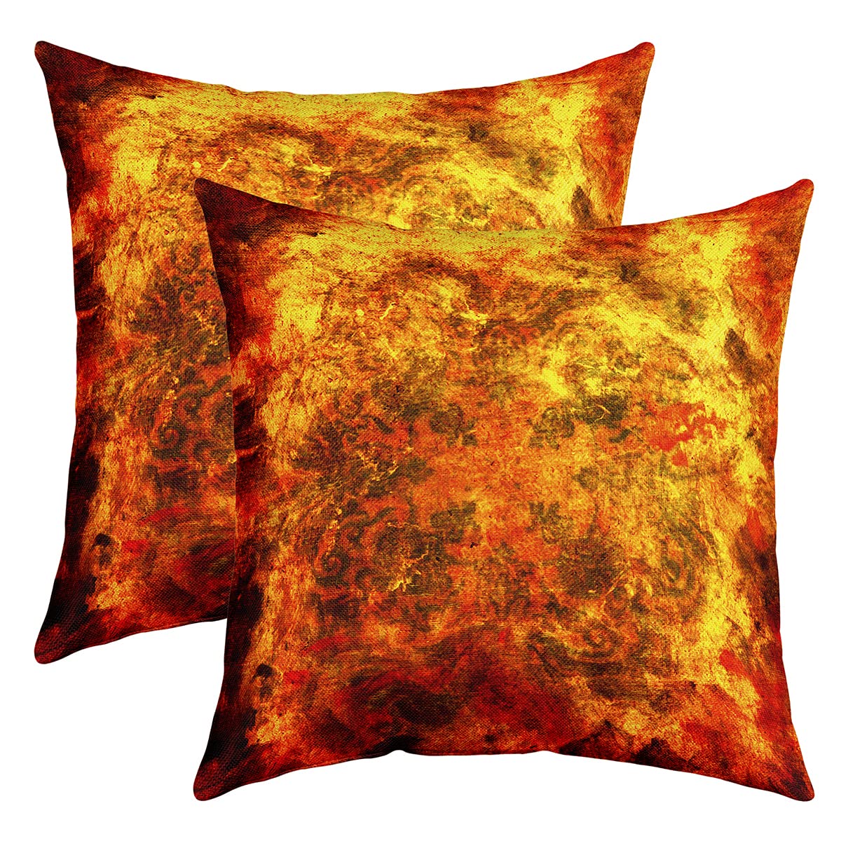 Fire Throw Pillow Covers 16"x16" Set of 2 Soft Vintage Abstract Pillow Cases Cushion Covers For Living Room Bedroom Modern Art Yellow Brown and Gold Decorative Throw Pillowcases for Sofa Chair