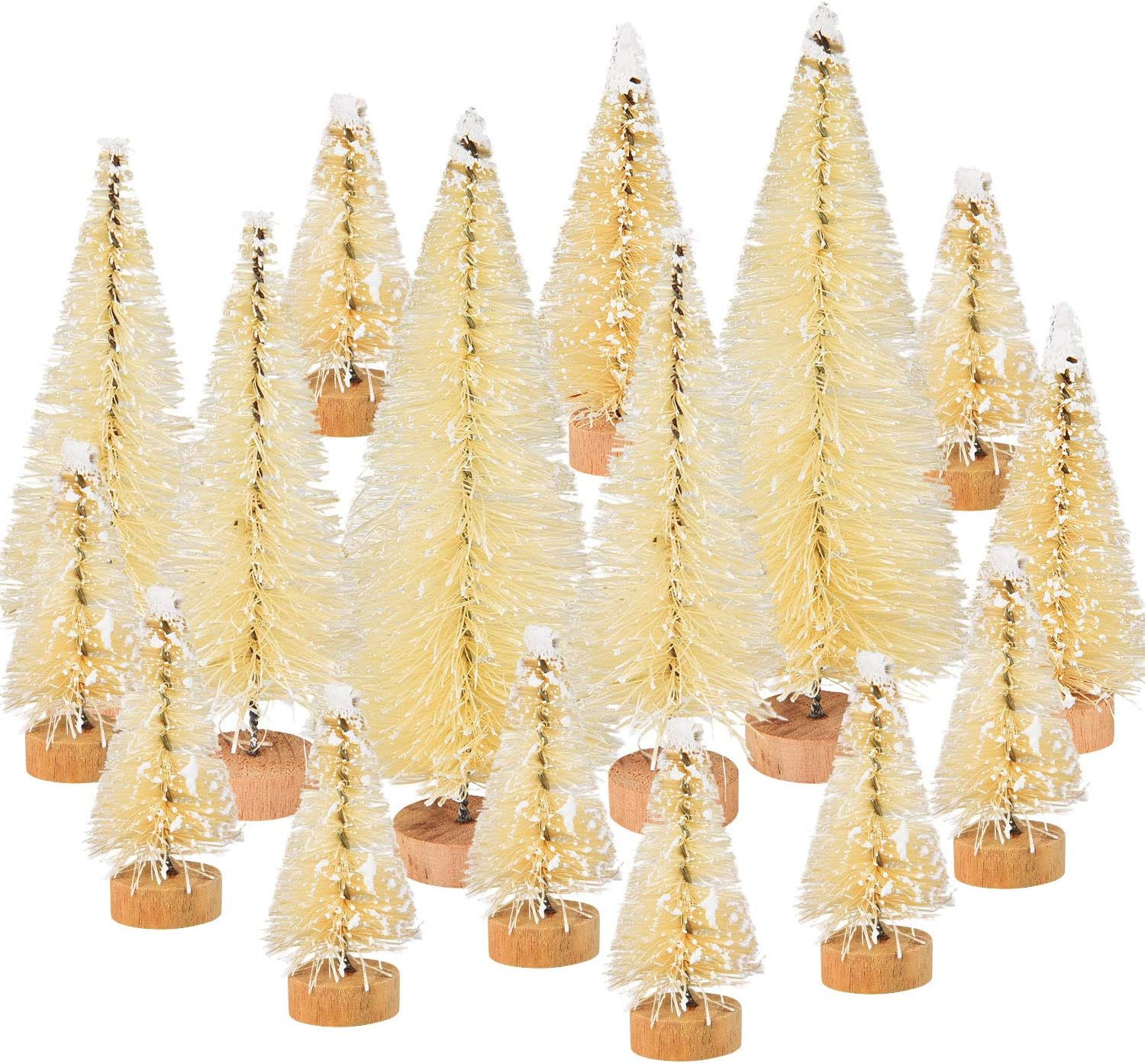 Amazon Com Leinuosen 46 Pieces White Artificial Christmas Tree Tabletop Mini Sisal Christmas Trees With Wooden Base Diy Craft Table Top Home Decor 4 Sizes Home Kitchen