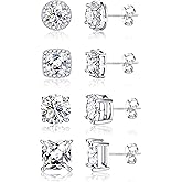 Hypoallergenic Stud Earrings for Women Men - 925 Sterling Silver Earrings for Sensitive Ears - 6/8/10mm Cubic Zirconia Earrings Studs-18K Gold Plated Simulated Diamond CZ Halo Earrings 2/4Pairs