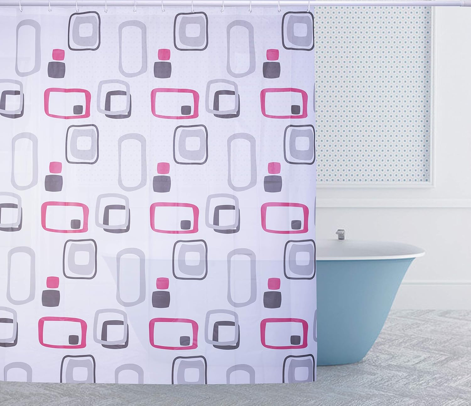 Shower Curtain 180 x 200 cm Eva Waterproof Anti Mould Washable with 12