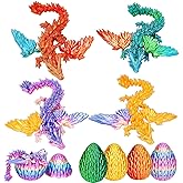 3D Printed Dragon with Wings, 4PCS Flexible Dragon Fidget Toy for Kids, Unique 3D Dragons with Articulated Joints for Stress Relief and Imaginative Play, Cool Desk Decor or Gift for Collectors