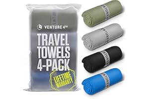 VENTURE 4TH - 4pcs Quick Dry Towels. Microfiber Travel Towels Ideal for Camping, Hiking, Backpacking, Gym. Lightweight & Fast Drying Travel Towels for Body. Compact & Easy to Pack - 4 Pack Large