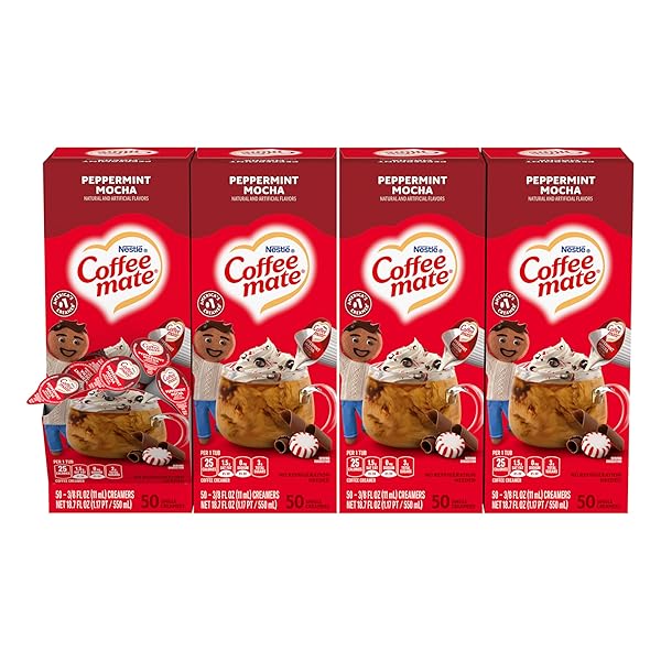 NESTLE COFFEE MATE COFFEE CREAMER, PEPPERMINT MOCHA, LIQUID CREAMER SINGLES, NON DAIRY, NO REFRIGERATION, 0.375 FL OZ TUBS (PACK OF 200)