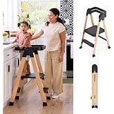 Guidecraft Kitchen Helper Flex Step Stool for Toddlers and Adults - Black: Folding Adjustable Height Step Stool for Bathroom or Kitchen