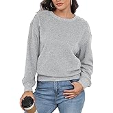 PRIMODA Women's Crewneck Loose Cropped Sweatshirt Long Sleeve Boxy Pullover Crop Tops