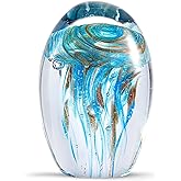 EUSTUMA Hand Blown Glass Jellyfish Figurine Ornament,Sea Animal Ornament for Fish Tank Aquarium,Sea Animals Collection for Birthday Gift,Office Glass Paperweight for Desk.