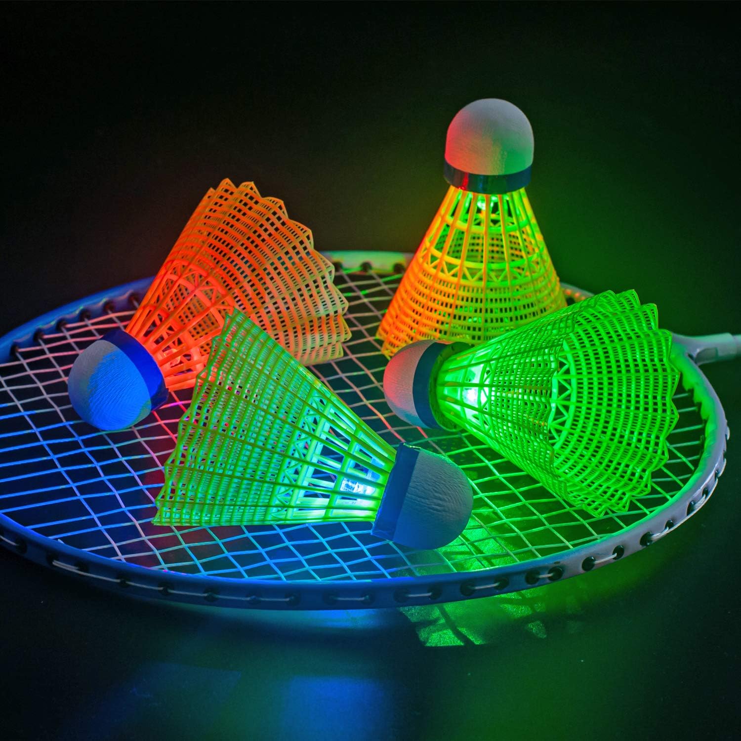 Ksports LED Badminton Shuttlecocks 4 Pack Tube − Glow in The Dark Lighting Birdies Shuttlecocks − with 4 Different LED Colors − Red Green Blue Yellow : Garden & Outdoor