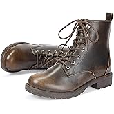 LISYIIZ Women's Ankle Combat Boots Lace Up Booties with Side Zipper Low Heel Fashion Combat Booties for Fall Winter Casual Wear
