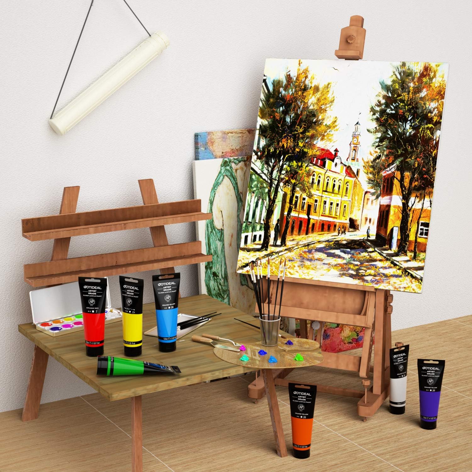 GOTIDEAL Acrylic Paint Titanium White Tubes(120ml, 4.1 oz) Non Toxic Non Fading,Rich Pigments for Painters, Adults & Kids, Ideal for Canvas Wood Clay Fabric Ceramic Craft Supplies (Titanium White): Home Improvement