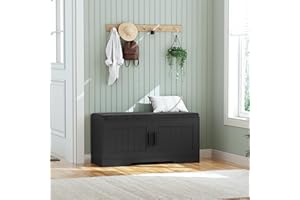 Homleke 2-Tier Storage Bench, Shoe Bench with Thickened Padded Seat Cushion, Entryway Bench with 2 Doors, Adjustable Shelf, 13.8" D x 37.4" W x 18.5" H, for Entryway, Living Room, Bedroom, Black