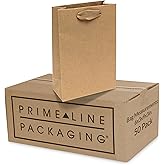 Prime Line Packaging Brown Gift Bags, Kraft Gift Bags Mini with Handles for Small Business, Boutiques, Retail Use, Wrapping, Party Favors, Bulk, 6x3x9, 50 Pack