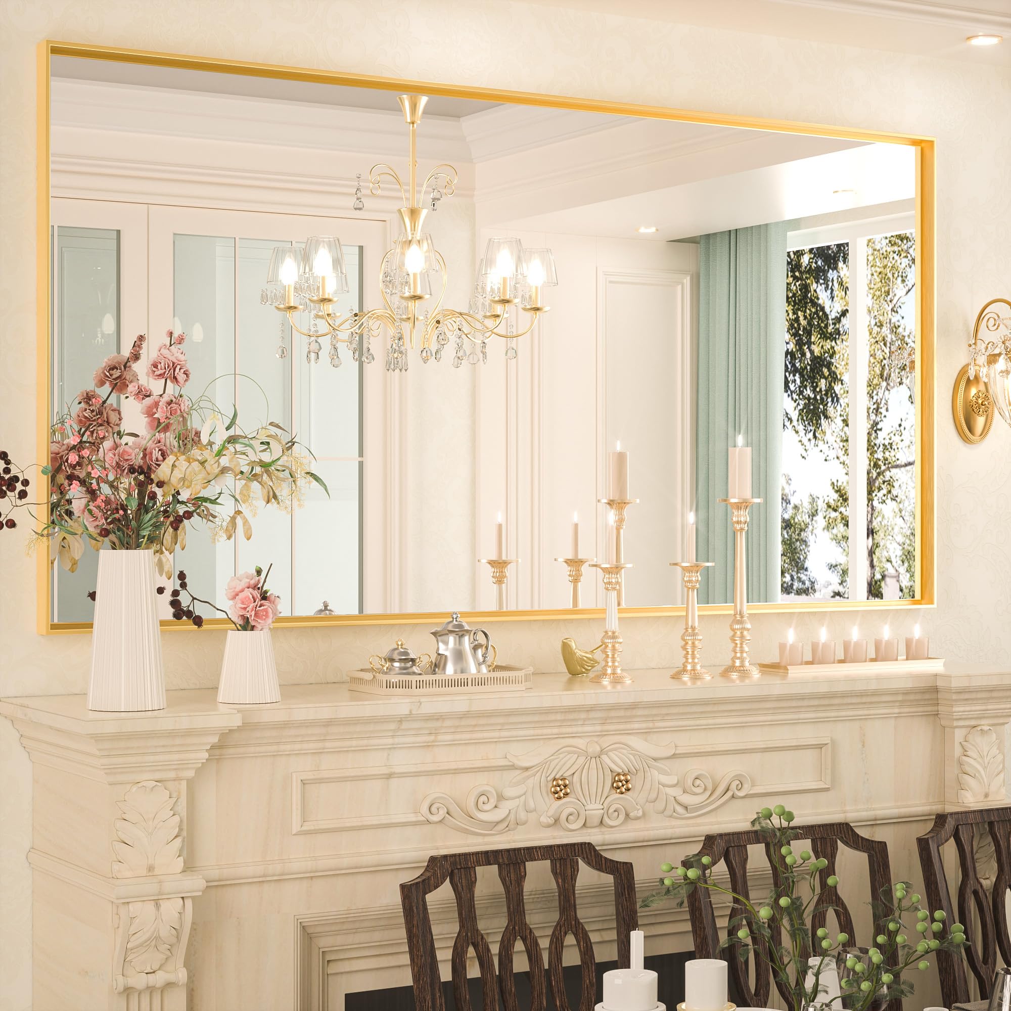 Photo 1 of Keonjinn Large Gold Bathroom Mirror 72" x 36", Brushed Gold Rectangular Mirror for Wall, Oversized Metal Framed Mirror, Square Corner, Modern Farmhouse Decorative(Horizontal/Vertical)