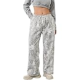 Burtell Casual Wide Leg Camo Pants for Women Baggy Elastic High Waist Fleece Sweatpants Maple Leaf Drawstring Lounge Pants