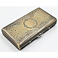 Cigarette Case Victorian Style Metal Holder for Regular, King and 100's Size Pocket Protective Security Wallet (ES100-AB, Antique Brass)