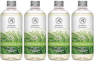 AROMATIKA Lemongrass Diffuser Refill 68 Fl Oz (4x17Fl Oz) - Fresh & Long Lasting Fragrance - Refill Bottle with Natural Essential Lemongrass Oil - Best for Aromatherapy - Reed Diffuser Oil Refill for Home