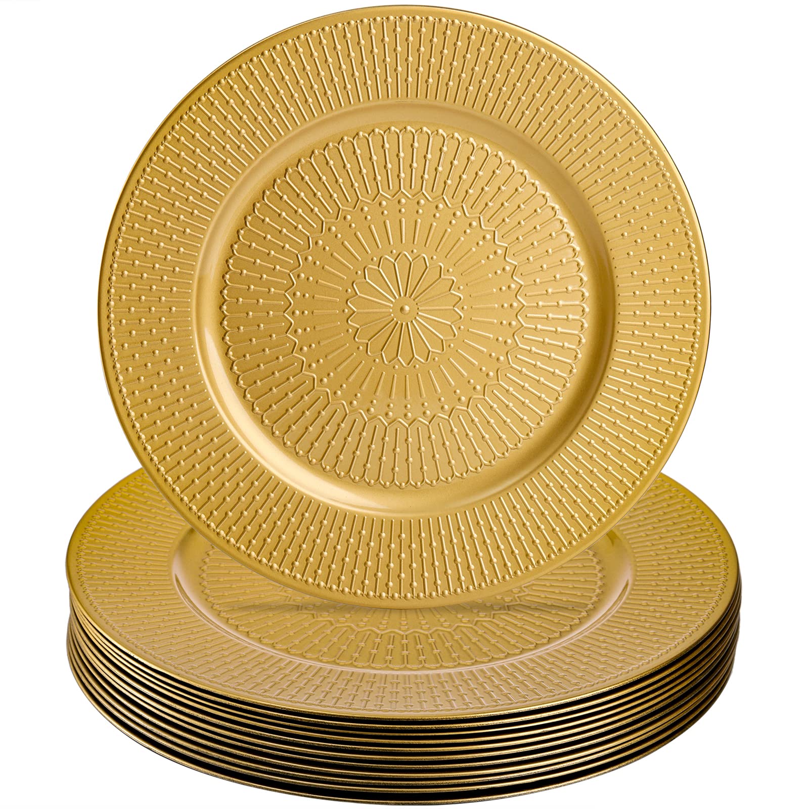 Photo 1 of DEAYOU 12 Pack Gold Charger Plate, 13 Inch Beaded Chargers for Dinner Plates, Plastic Reusable Round Charger Platters for Wedding, Table Setting, Serving, Party, Decoration, Event, Holiday