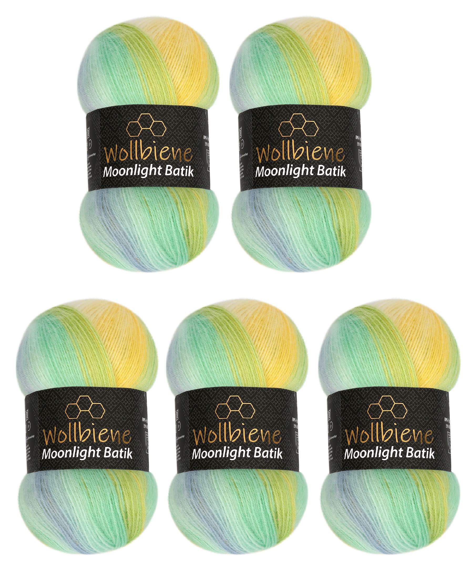Wollbiene Moonlight Batik Knitting Wool 500g - 5 x 100g for Knitting and Crocheting - 20% Turkish Gradient Wool (3070 Yellow Turquoise Blue)